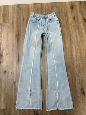 Rock & Roll Denim High Rise Trouser Jeans Light Wash Raw Hem Flare 24x34